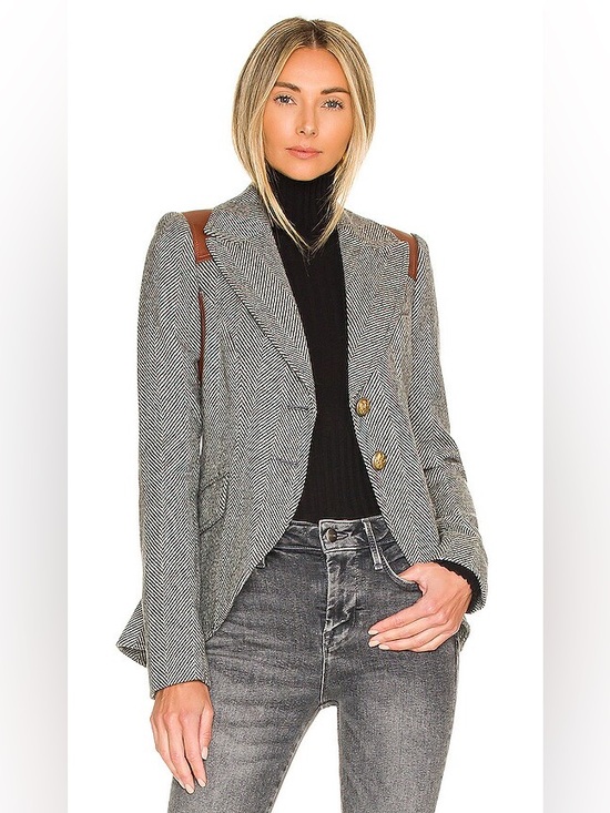 Smythe Jackets & Blazers - Smythe Rifle-Patch Equestrian Blazer Grey Herringbone 2 XS